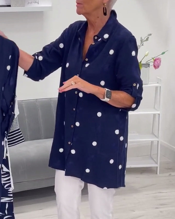 Ava | Navy Polka Dot Shirt