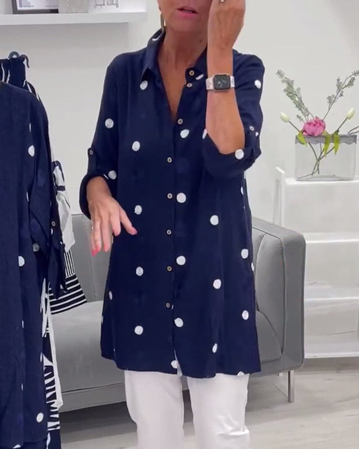 Ava | Navy Polka Dot Shirt